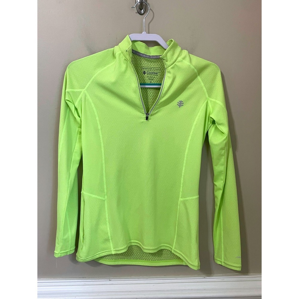 Coolibar UPF 50+ 1/4 Zip Performance Top Neon Green-Yellow Size S Athletic